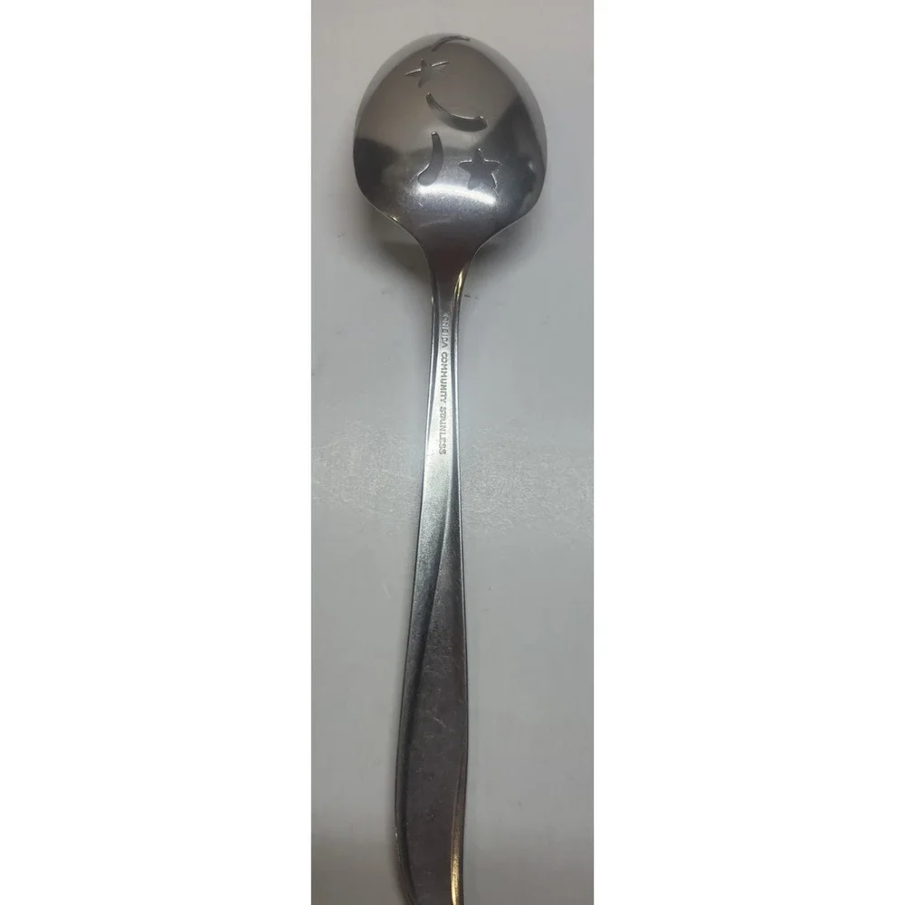 Oneida Community Twin Star Stainless Flatware Moon & Stars Slotted Serving Spoon